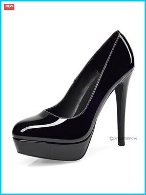 Platform Stiletto Heels Round Toe Patent Faux Leather Pumps for Party Prom